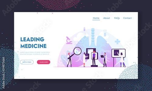 Pulmonology X-ray Medical Diagnostics Checkup Website Landing Page. Doctor Make Fluorographic Examination to Patient, Disease Research and Treatment Web Page Banner. Cartoon Flat Vector Illustration