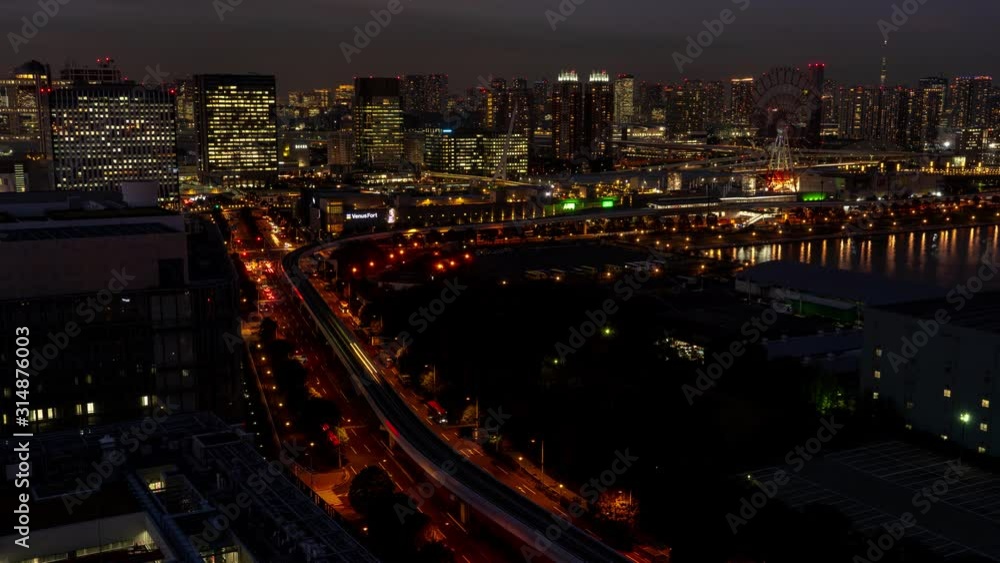 Odaiba, Tokyo, Japan- November 6, 2019: 4K night view of.time lapse video of Odaiba illuminated Palette Town Ferris wheel named Daikanransha and city view over Tokyo Bay Odaiba, Tokyo, Japan- November 6, 2019: 4K night view of.time lapse video of Odaiba illuminated Palette Town Ferris wheel named Daikanransha and city view over Tokyo Bay