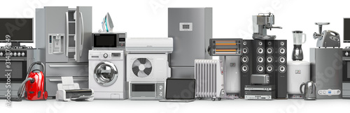 Φωτογραφία Household and kitchen appliances and home technics in a row