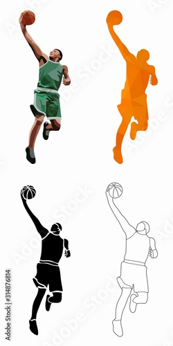 isolated illustration of a basketball player, vector drawing set