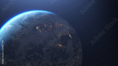 Fototapeta Naklejka Na Ścianę i Meble -  Earth in galaxy. Elements of this image furnished by NASA. 3d illustration
