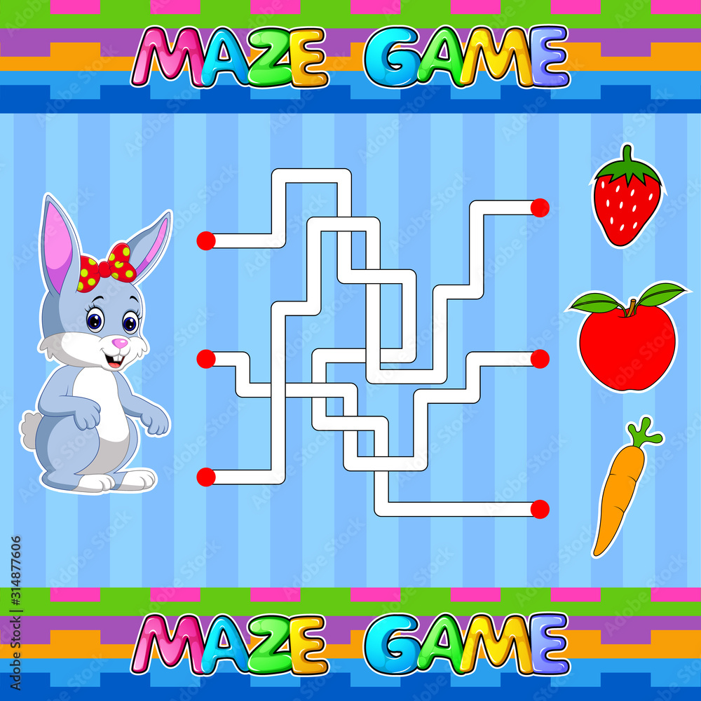 Help rabbit find the right path to carrot. Labyrinth. Maze game for kids of  illustration Stock Vector | Adobe Stock