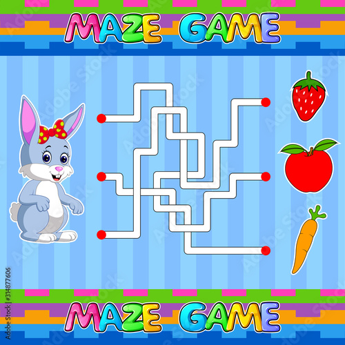 Help rabbit find the right path to carrot. Labyrinth. Maze game for kids of illustration