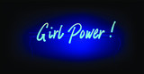 Girl Power neon sign on dark background. Trendy illustration for poster, t-shirt, postcard in retrofuturistic synthwave style.