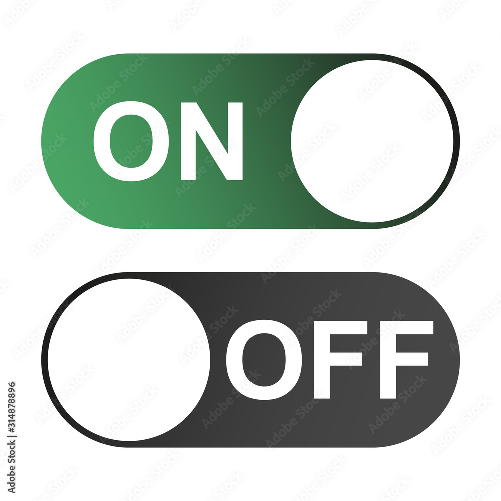 On and Off switch color buttons isolated on white background for app, ui etc On and Off switch color buttons isolated on white background for app, ui etc