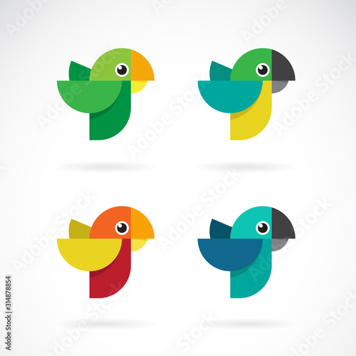 Vector set of parrot design on white background. Wild Animals. Birds. Easy editable layered vector illustration.
