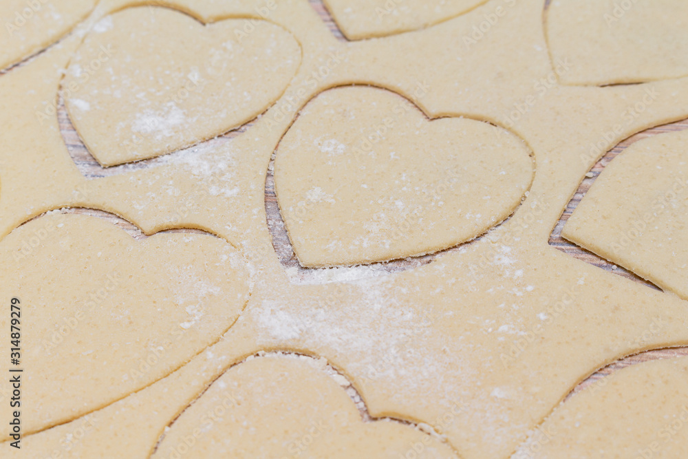 Hearts shape cookies cooking process. Valentines day gift preparation dating. Hearts shape cookies cooking process. Valentines day gift preparation dating.