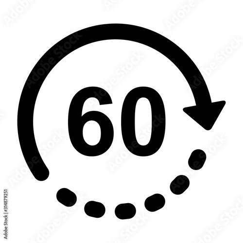 Time flat icon 60 minutes vector,  classic watch design isolated on white background. Vector illustration