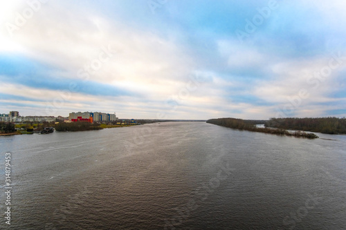 Landscape with the image of Volhov river near the town Kirishy in Russia