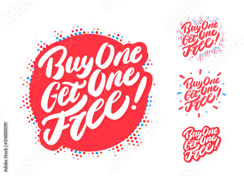Buy one get one free. Vector lettering icons set.