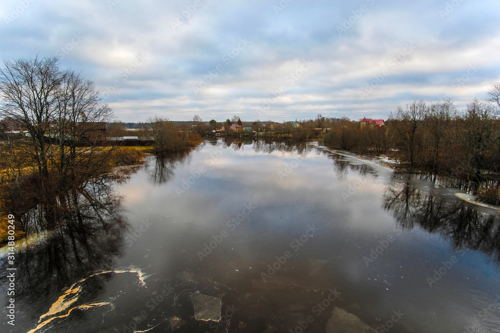 Fototapeta premium Landscape with the image of Volhov river in Russia