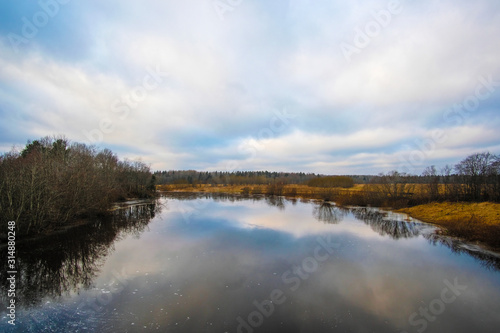 Landscape with the image of Volhov river in Russia