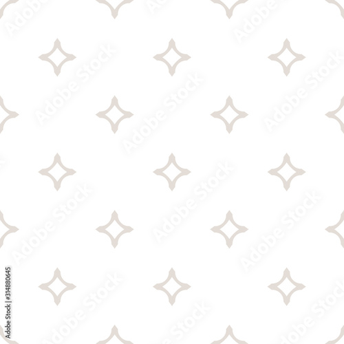 Vector ornamental seamless pattern with diamond shapes  stars. Abstract geometric texture in neutral pastel colors  white and beige. Subtle repeat background. Design for decoration  fabric  prints