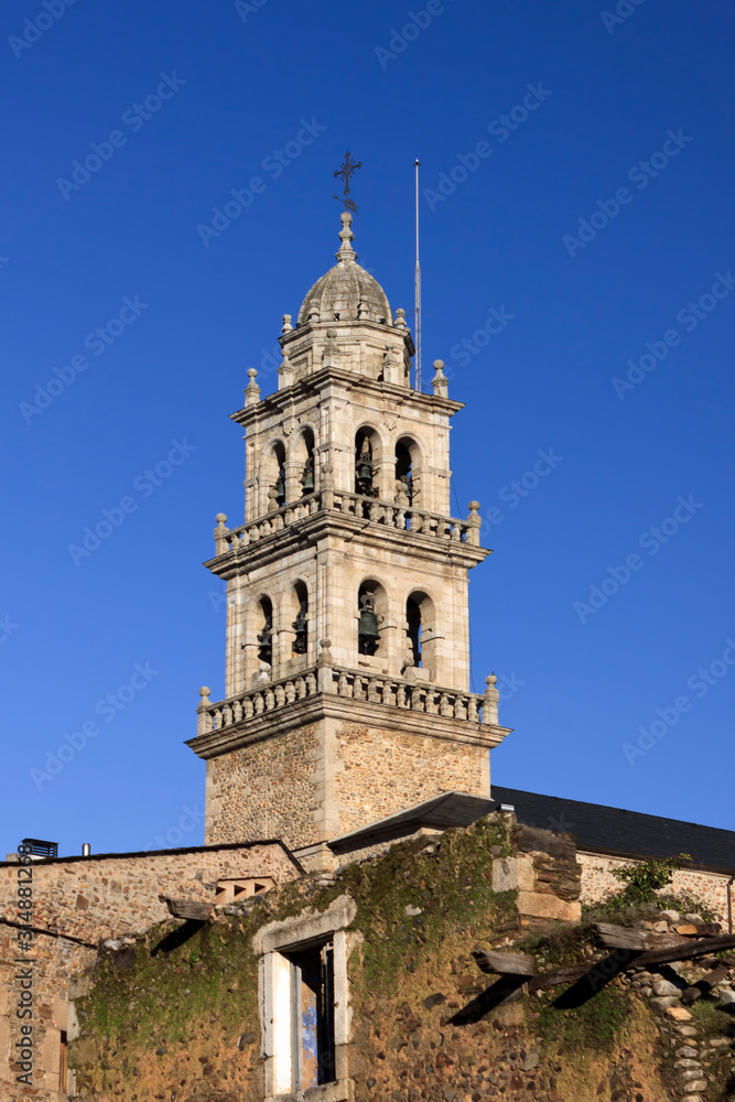 Encina Virgin renaissance and baroque church tower in Ponferrada, Bierzo, Spain.