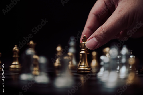 Fotografi Plan leading strategy of successful business competition leader concept, Hand of