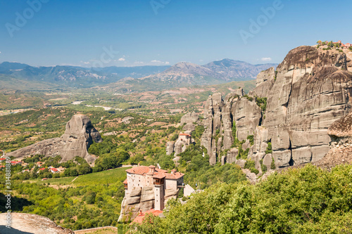 The Meteora - rock formation in central Greece. Largest and most famous built complexes of Eastern Orthodox monasteries.