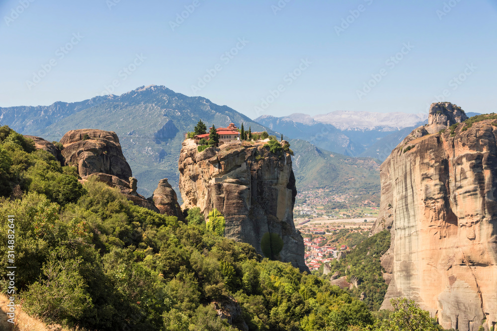 The Meteora -  rock formation in central Greece. Largest and most famous built complexes of Eastern Orthodox monasteries.