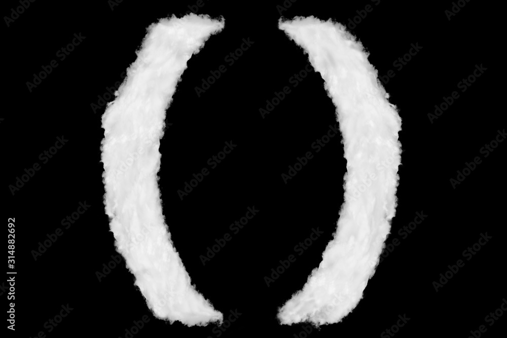 Parentheses symbols font made cloud over black Parentheses symbols font made cloud over black