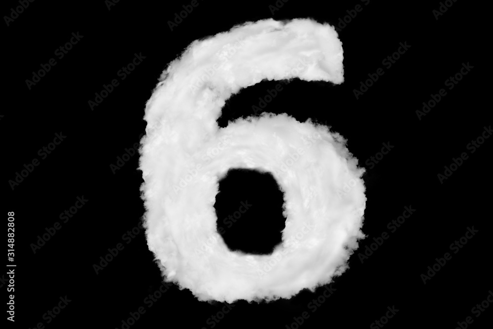 Number 6 font shape element made of cloud on black