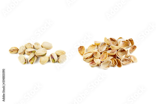 Roasted pistachios and empty shells