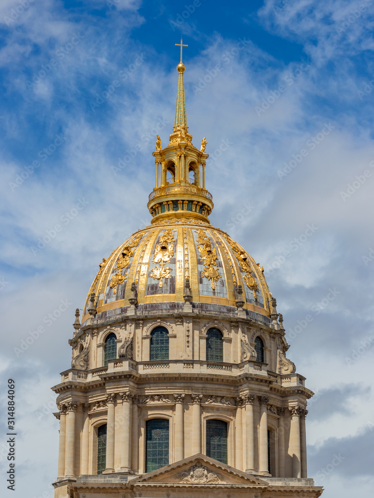 The golden dome of Les Invalides in Paris, France