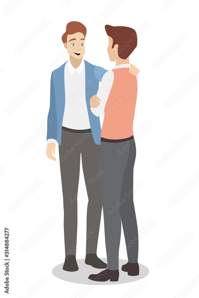 Vector with a young white businessman who thanks his colleague for a good job. Ideal for advertising and presentations. Vector with a young white businessman who thanks his colleague for a good job. Ideal for advertising and presentations.