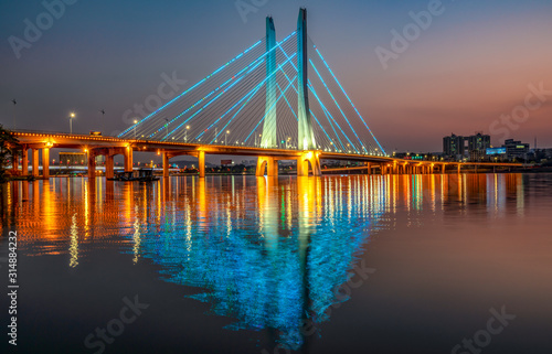 Night view of Hesheng bridge, Huizhou, China