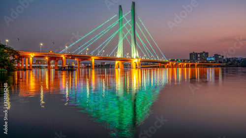 Night view of Hesheng bridge, Huizhou, China