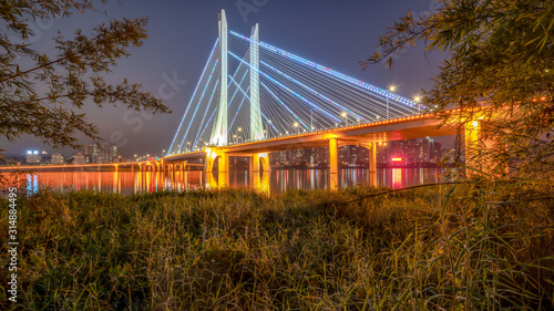 Night view of Hesheng bridge, Huizhou, China