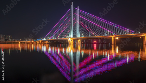 Night view of Hesheng bridge, Huizhou, China