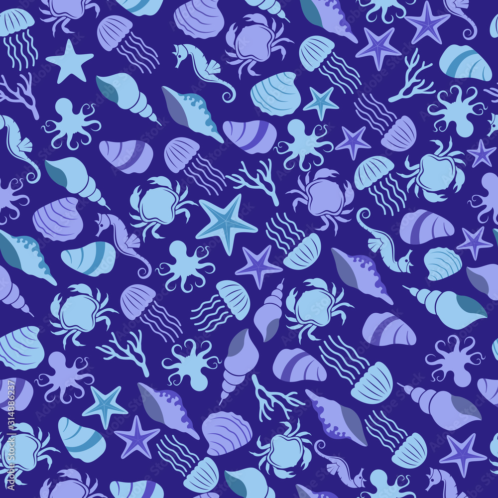 Sea life seamless pattern with sea horse and crab of illustration Sea life seamless pattern with sea horse and crab of illustration