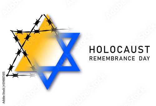 Holocaust Remembrance Day. January 27. Vector illustration. Blue Star of David, Yellow Star of David. Holocaust Remembrance Day symbol. Yellow badge, Jewish star,  World War II Remembrance Day
