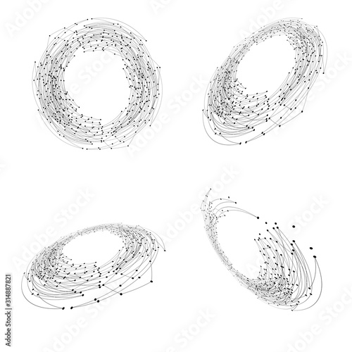 Abstract vector backgrounds collection. Abstract swirl form with connected lines and dots. Set of designs