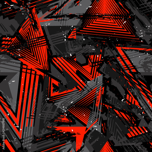 Abstract seamless grunge pattern. Urban art texture with neon lines, triangle...