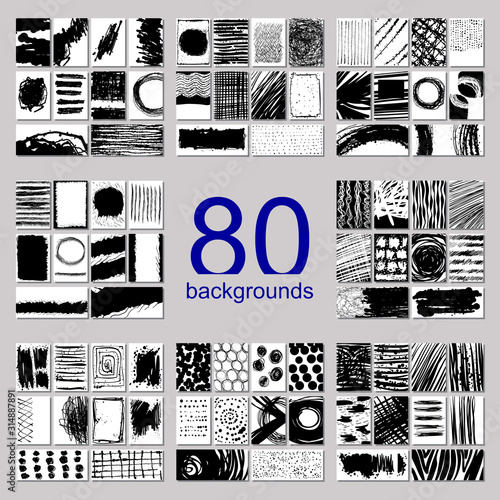 Abstract grunge textures collection. Striped textures.  80 vintage hand drawn backgrounds. Vector illustration set