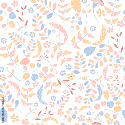 Nature seamless background with flowers and leaves of illustration