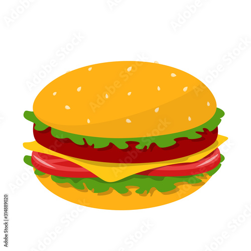 Tasty burger vector isolated. Meat, salad, tomato and cheese
