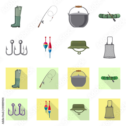 Vector design of fish and fishing symbol. Set of fish and equipment stock vector illustration.