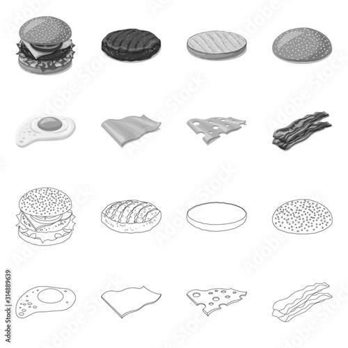 Vector illustration of burger and sandwich logo. Set of burger and slice stock vector illustration.