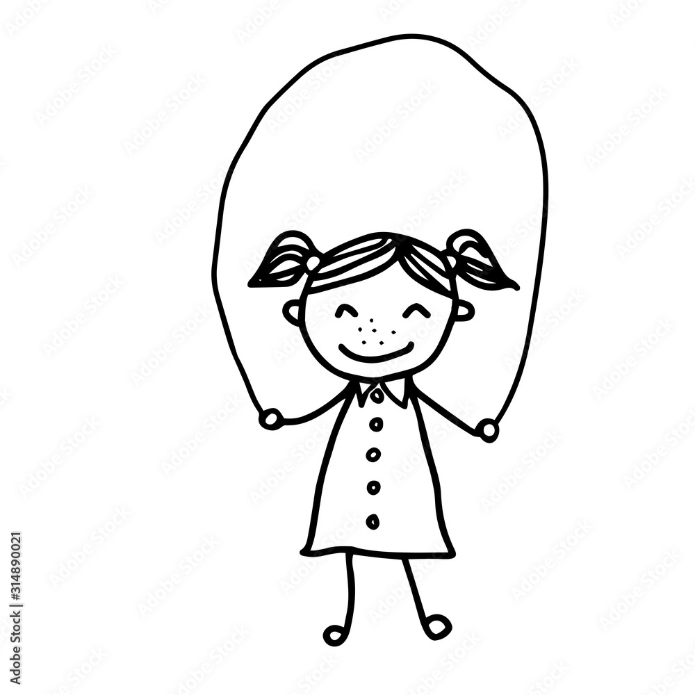 Beautiful hand-drawn vector illustration of a girl isolated on a white background for coloring book Beautiful hand-drawn vector illustration of a girl isolated on a white background for coloring book