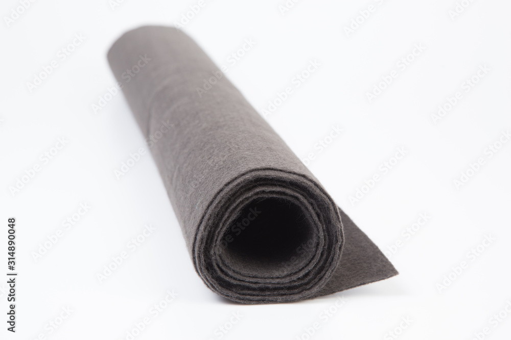 Roll of gray Thick fabric on the white background Roll of gray Thick fabric on the white background