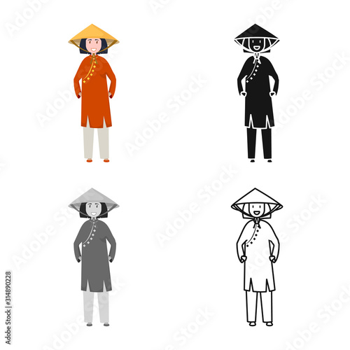 Isolated object of vietnamese and woman sign. Set of vietnamese and girl stock symbol for web.