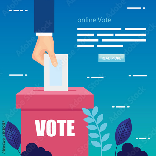 poster of vote online with hand and ballot box vector illustration design