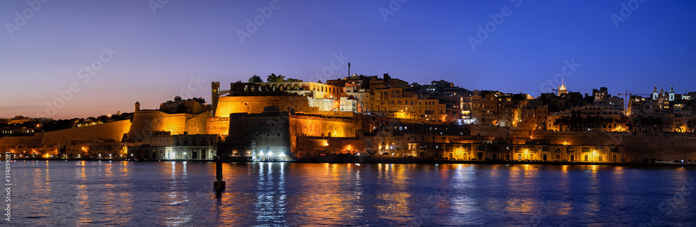 Panorama Of Valletta City In Malta At Night