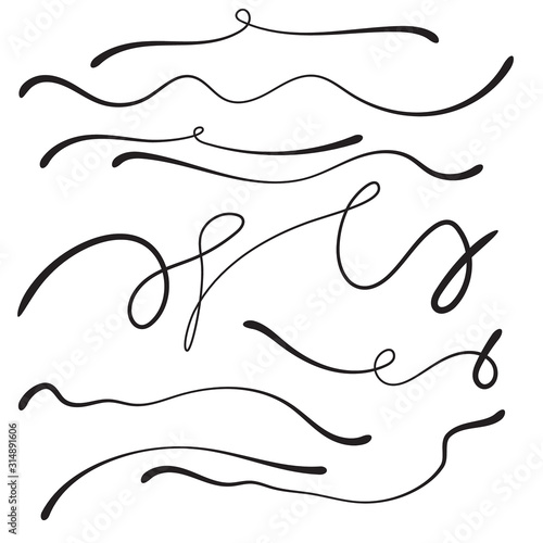 Vector set of hand drawn underline. Black scribble brush strokes collection. Felt tip brush smears stripe.