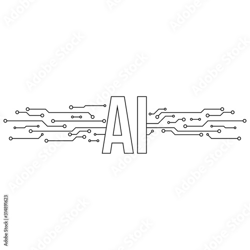 Artificial Intelligence Icon. Vector illustration with abbreviation AI and tech circuit board texture.