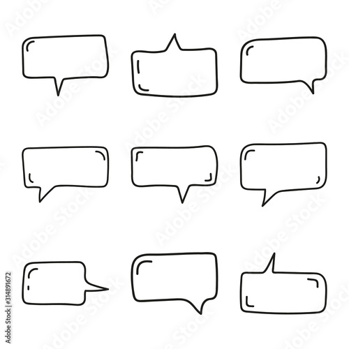 Vector set of hand drawn speech bubbles. Doodle style speaking bubbles isolated on white background.