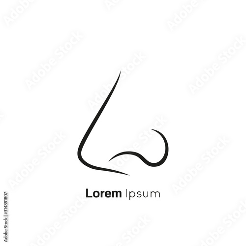 Icon of human nose with nostrils in profile. Smelling organ vector isolated on white background.