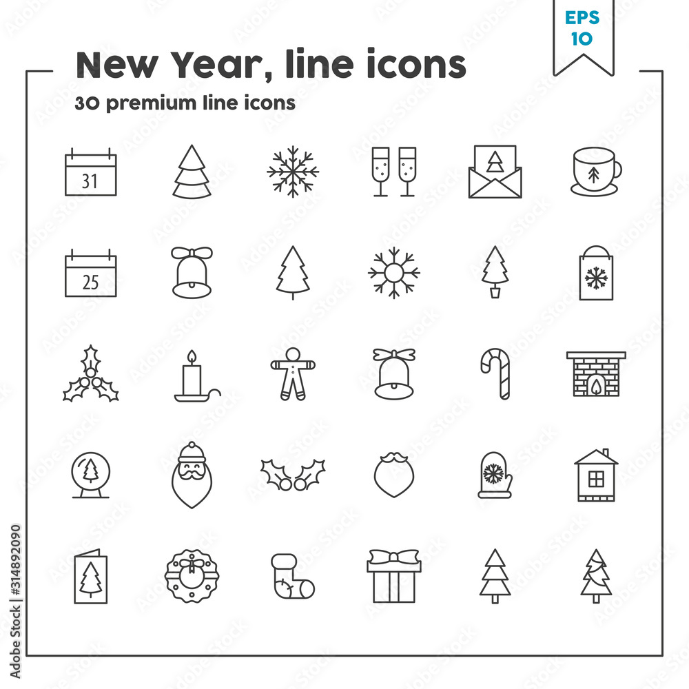 New Year thin line icon. Vector illustration symbol elements for web design and apps. New Year thin line icon. Vector illustration symbol elements for web design and apps.
