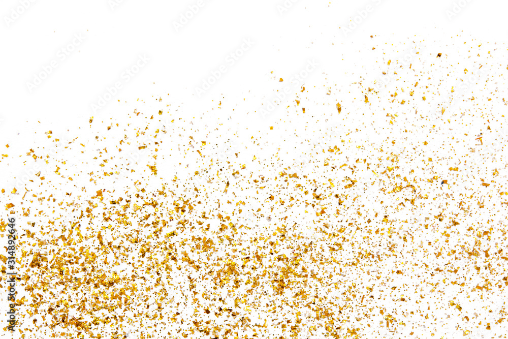 Golden glitter texture on white abstract background